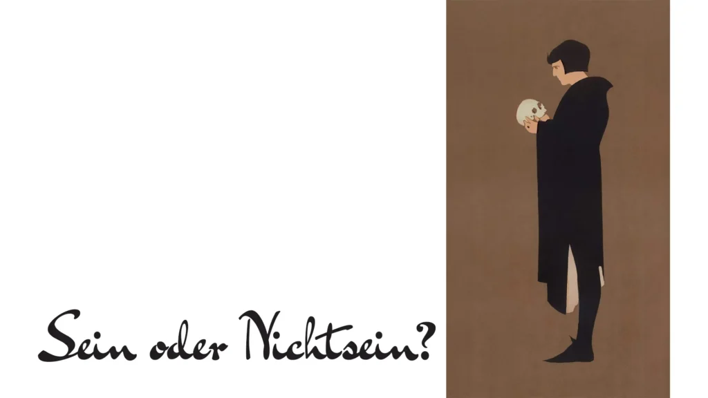 Das Bild spielt humorvoll darauf an, dass sogar Hamlet Selbstgespräche führt – und wir damit in bester Gesellschaft sind.