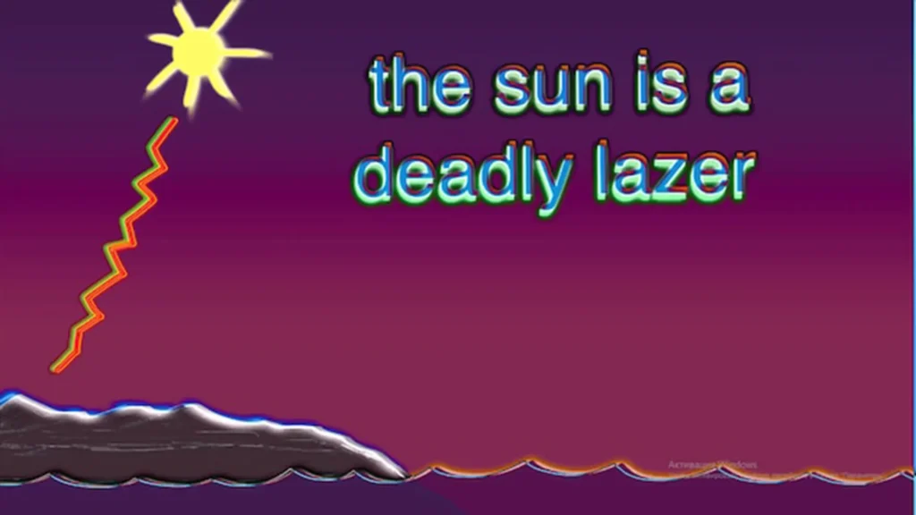 Szene aus dem YouTube-Video ‚history of the entire world, i guess‘ mit dem ikonischen Meme-Satz: ‚the sun is a deadly lazer‘ – humorvoller Zugang zu wissenschaftlicher Bildung.