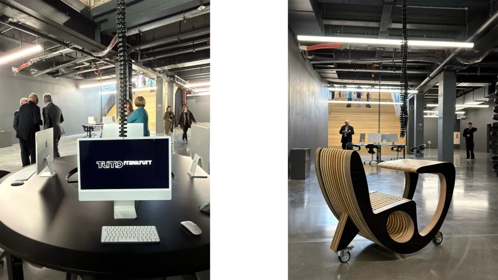 Bildschirm und moderne Ausstattung im TUMO Lernzentrum für Jugendliche