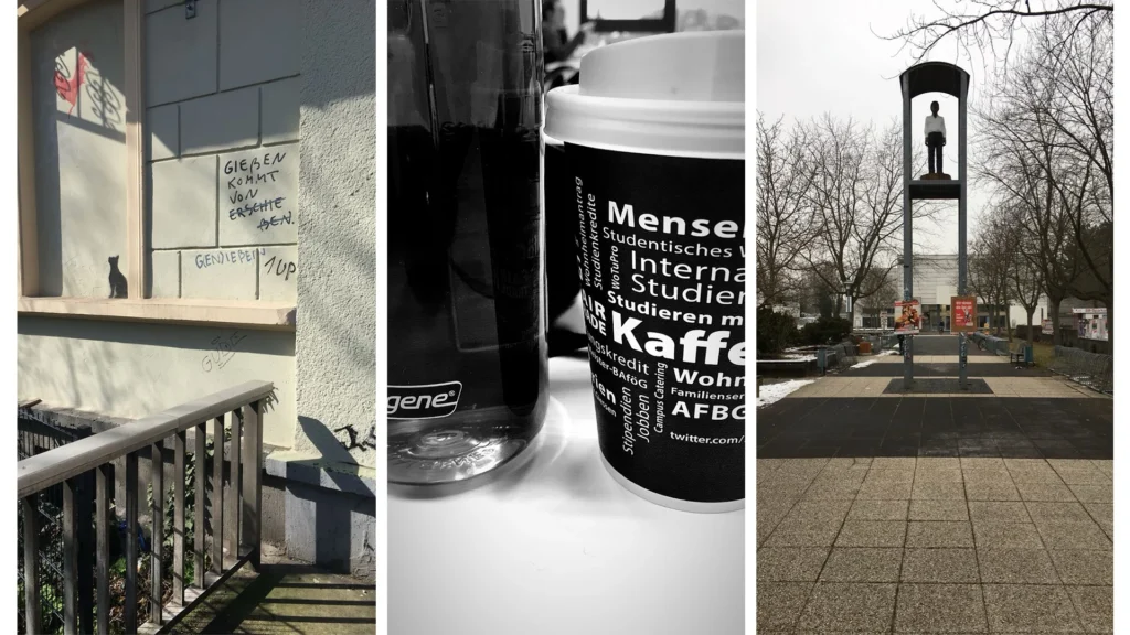 Graffiti in Gießen, Kaffeebecher mit Bafög Aufdruck, der Ewige Student in Gießen
